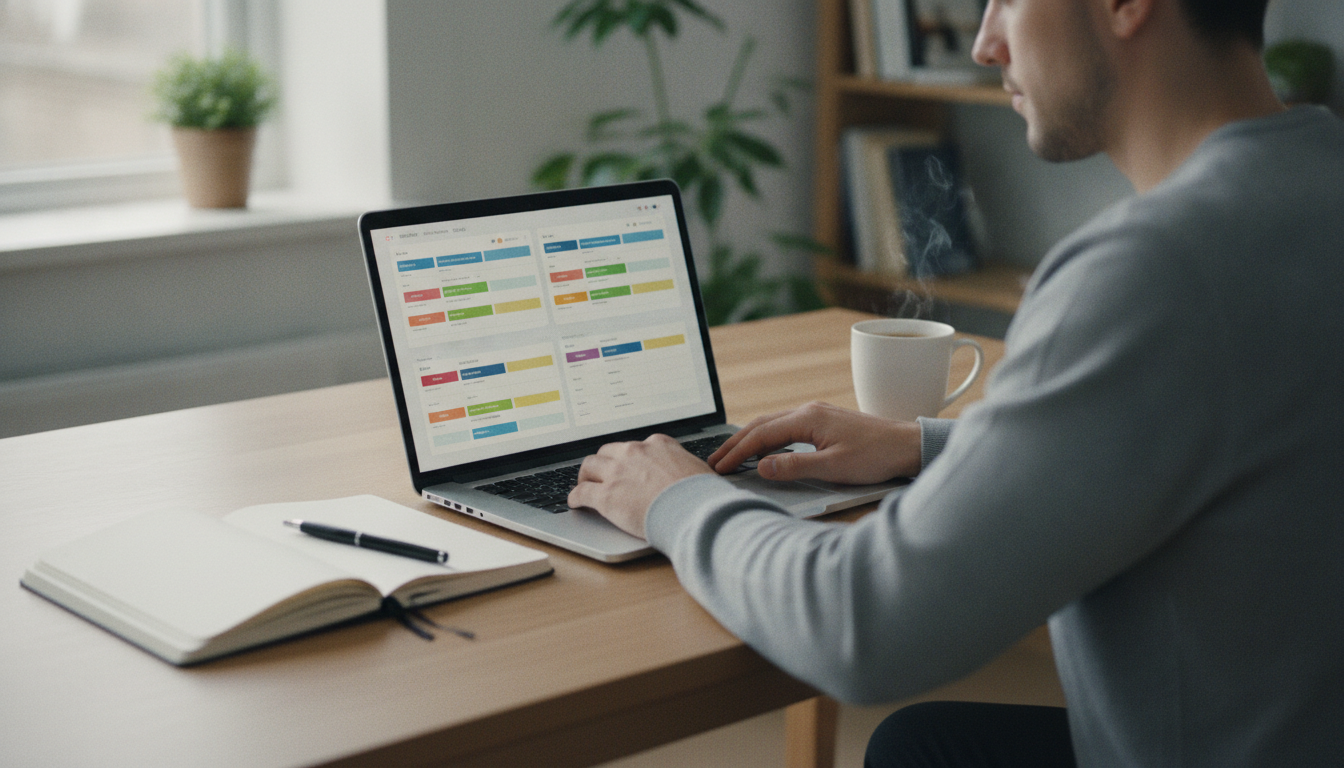 Person at a laptop comparing project management software options on screen