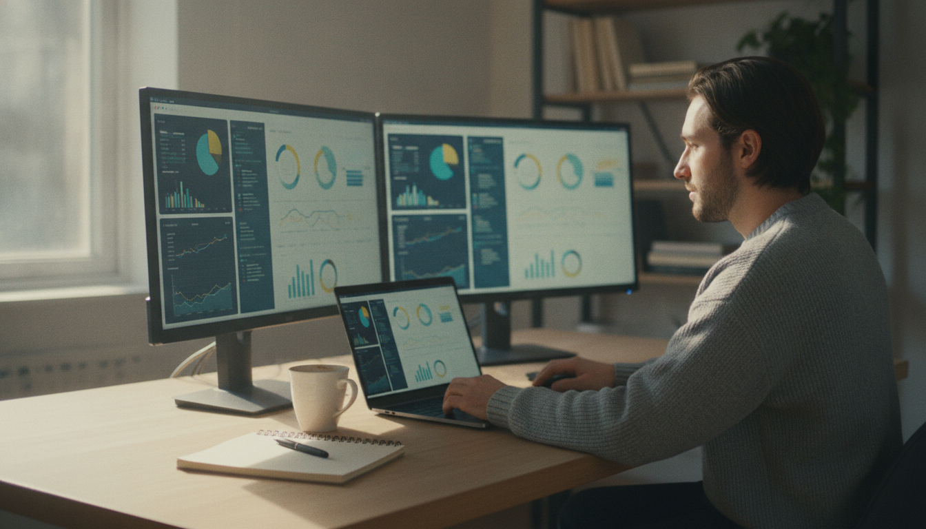 Person at a laptop comparing crm software alternatives at a tidy desk