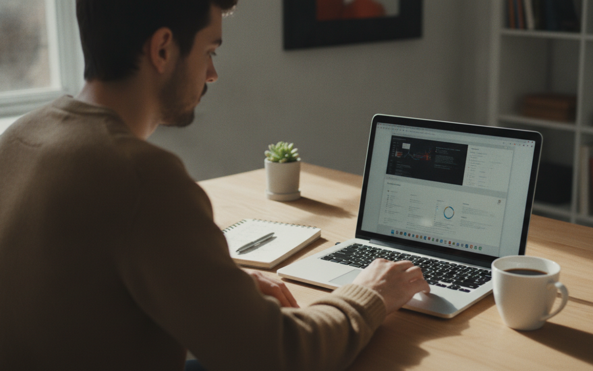 Person at a laptop comparing options to choose a time tracking app