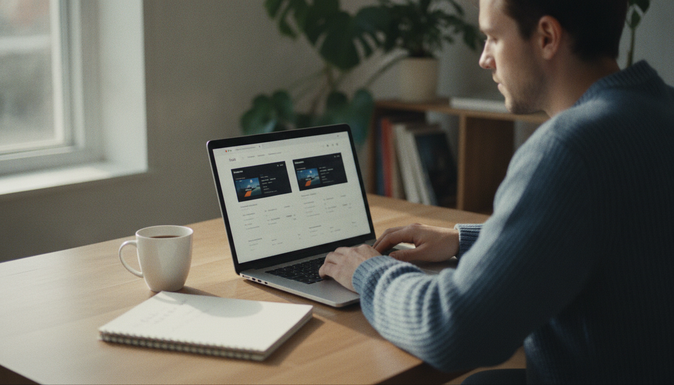 A person at a laptop comparing options to choose a web host