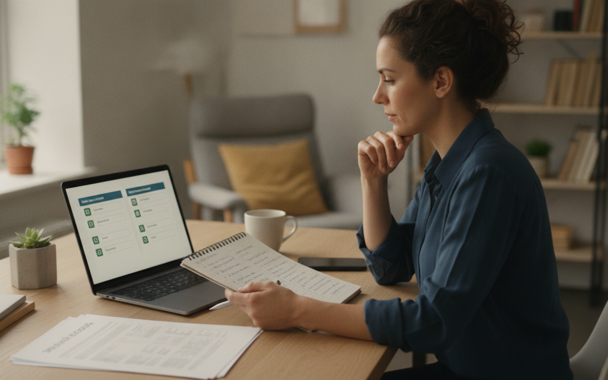 Business owner at a laptop working to compare business bank accounts side by side