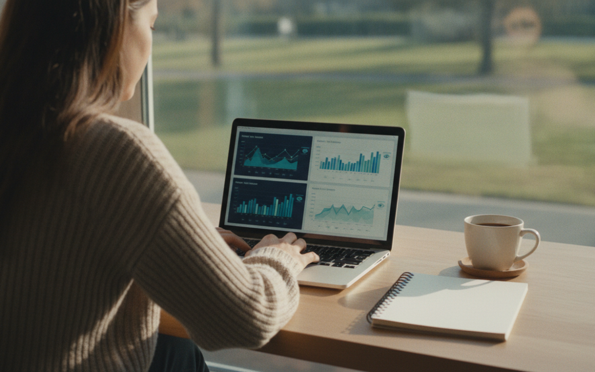 A person at a laptop working to compare email marketing tools side by side