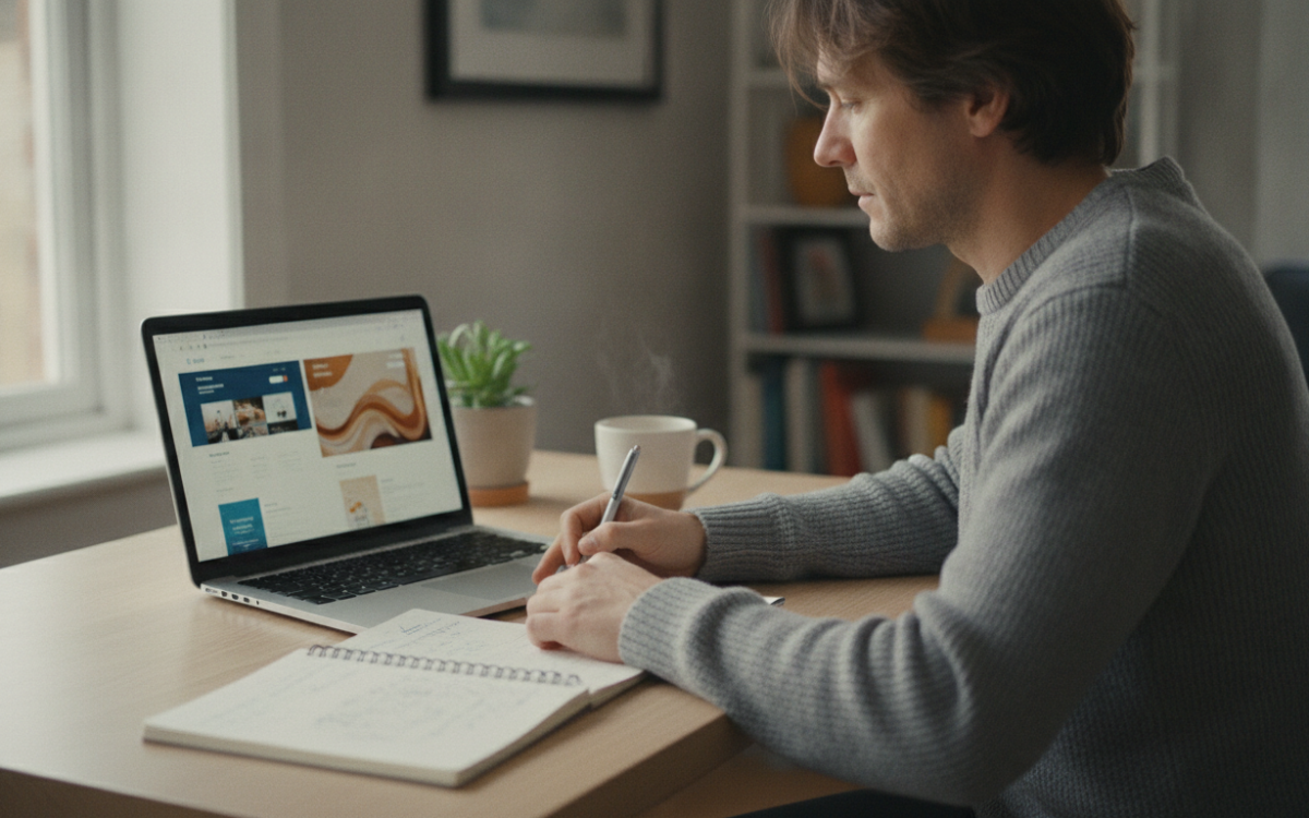 Person at a laptop working to compare website builders side by side