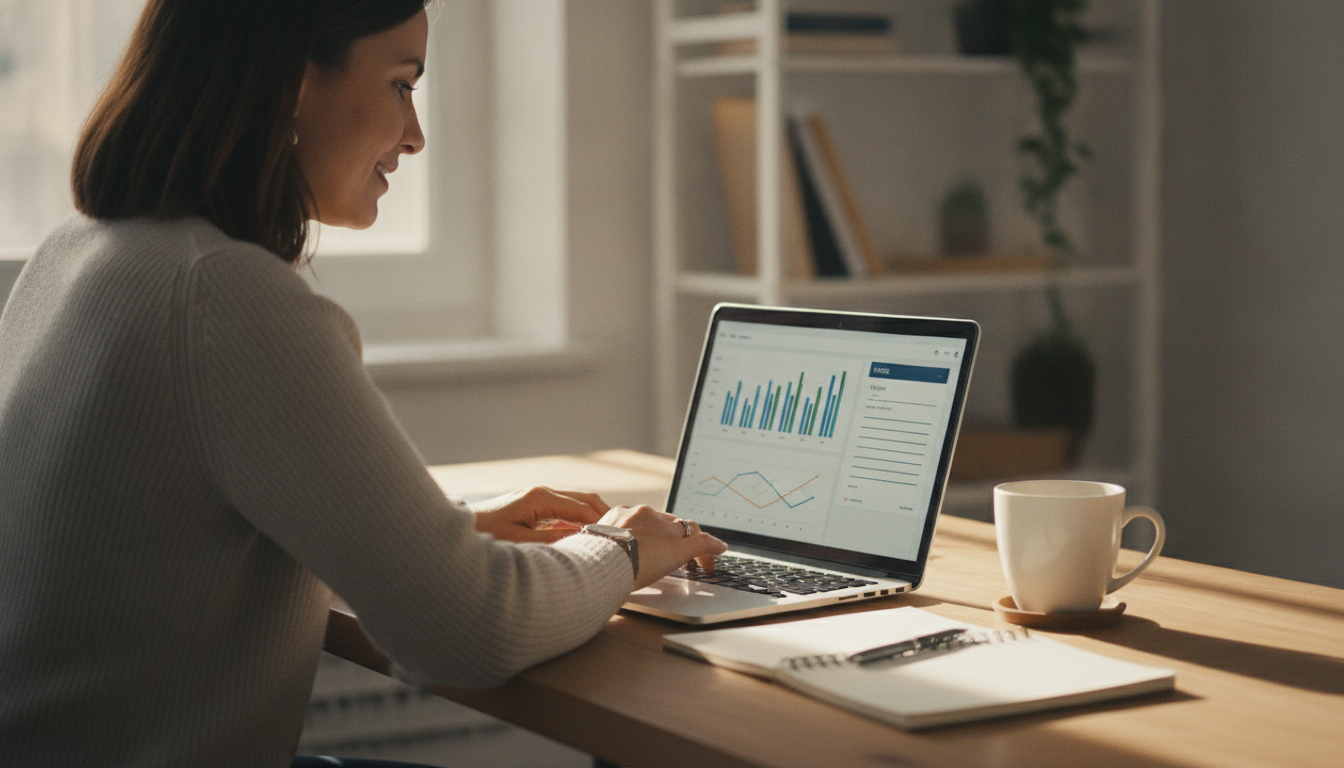 Business owner using small business accounting software on a laptop at a desk